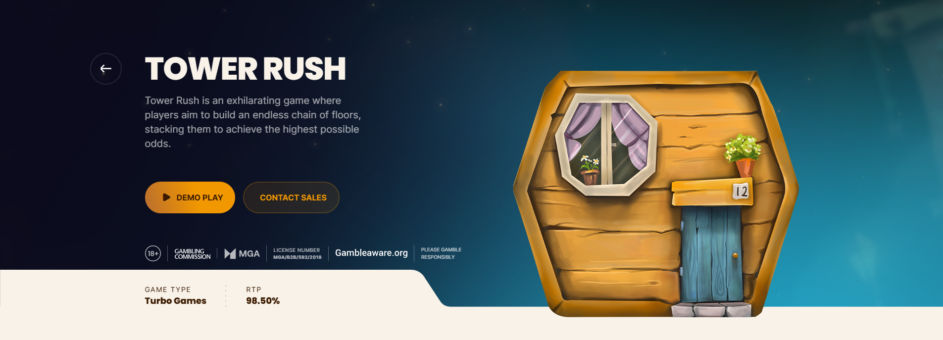De interface van het Tower Rush-spel met voorbeelden van torens en bonussen.
